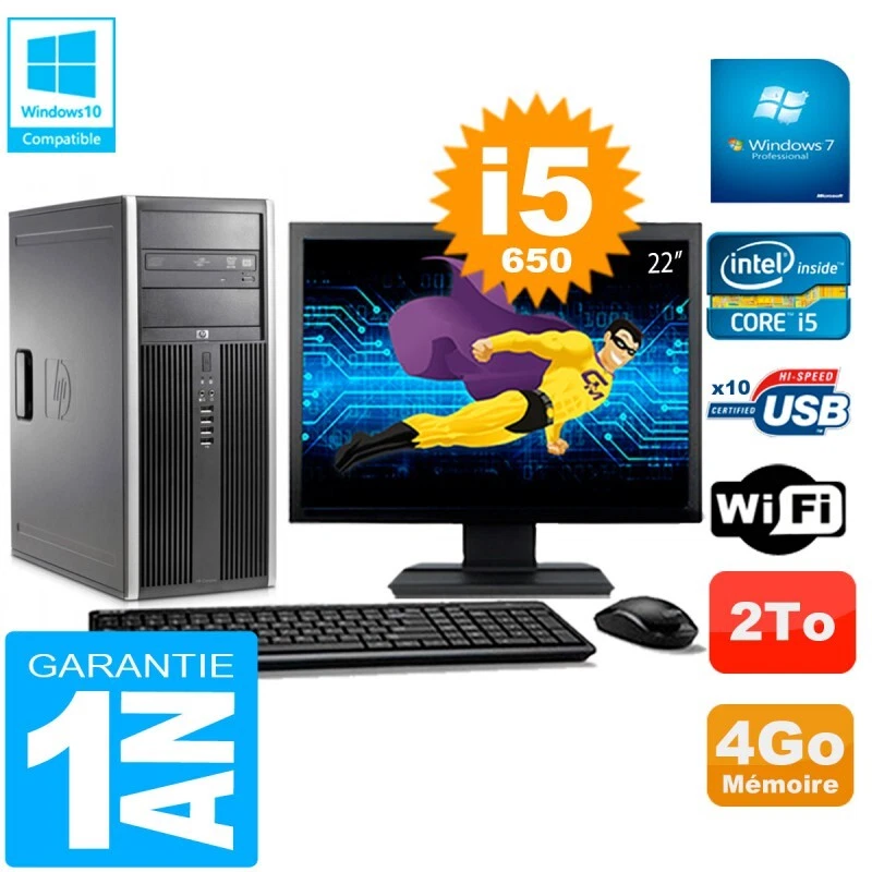 PC HP 8100 Tour Pantalla 22" Core I5-650 RAM 4Go Disco 2To Grabadora DVD Wifi W7 - Imagen 1 de 1
