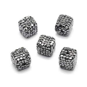 10 pezzi perline strass pavimentate argilla polimerica cubo pietra ematite perline sfuse 10 ~ 11 mm - Foto 1 di 2