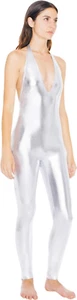 NWT American Apparel Metallic Halter Back Catsuit in Silver MEDIUM CLUB FESTIVAL - Picture 1 of 4