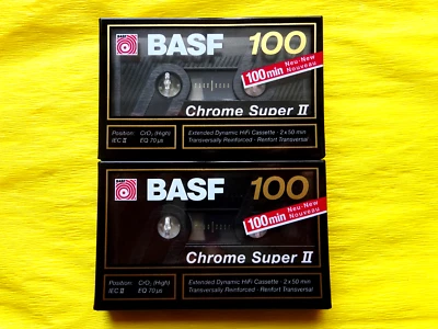 2x BASF Chrome Super II 100 Long Play Cassette Tapes 1989-1990 + OVP + SEALED +