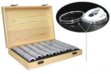 100pcs Round Wood Coins Display Storage Box Collectible Case For Certified Coin/