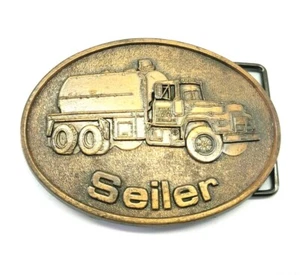 Vintage PJ Seiler Oil Tanker Truck Belt Buckle Bronze Tone - Picture 1 of 12