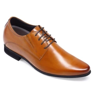 US7 CHAMARIPA 8CM/3.15" ELEVATOR BROWN dress shoes men HEIGHT INCREASE OXFORD - Picture 1 of 10