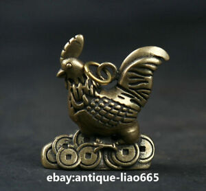 2.3" Curio Chinese Bronze Animal Rooster Cock Auspicious Chicken Small Statue 公鸡