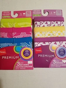 Girls Hanes Size 10 or 12 Premium BoyShorts or Hipster Panties Underwear~3 Pair - Picture 1 of 5