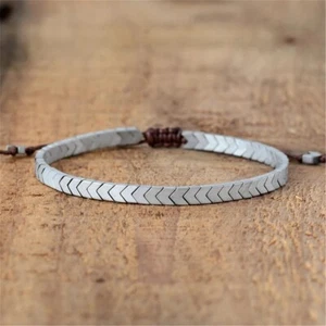 Hematite Arrowhead Stone Beaded Braided Bracelet for Protection Courage Handmade - Picture 1 of 8