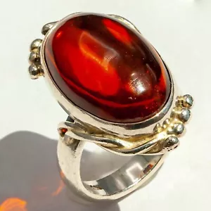925 Solid Sterling Silver Cherry Baltic Amber Oval Designer Pretty Ring Size 7 - Picture 1 of 3