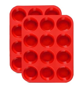 12 Cups Silicone Muffin Pan 2 Pack - Silicone Cupcake Pan Nonstick Silicone M... - Picture 1 of 6