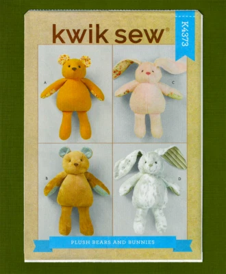 Bears & Rabbits Stuffed Animals Sewing Pattern (Height 17" & 21") Kwik Sew 4373 - Image 1 of 4