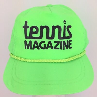 Vtg 90s Tennis Magazine Cap Logo Neon Nylon Rope Snap Back Trucker Baseball Hat - Image 1 of 4
