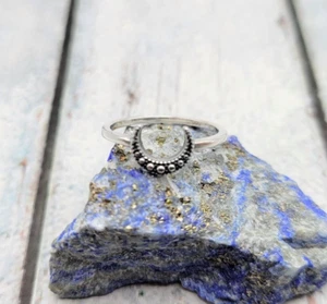 Oxidized 925 Sterling Silver Crescent Moon Ring: Dainty Celestial Jewelry - Picture 1 of 6
