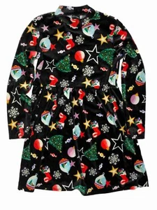 Girls Black Velvet Christmas Tree Stocking Star & Snowflake Holiday Dress - Picture 1 of 2