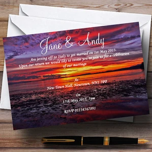Beautiful Purple Sunset Beach Personalised Evening Reception Invitations - Picture 1 of 1