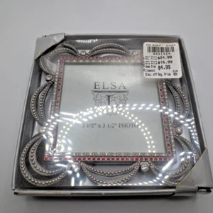 Elsa L Inc Jeweled Casted Metal Picture Frame Red and Silver 3.5 x 3.5 Inch NIB - Picture 1 of 11
