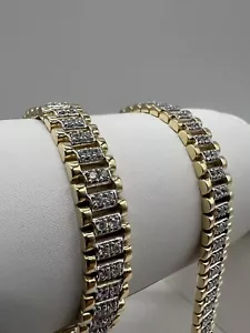 9ct Gold And Diamond Bracelet - 9mm Wide - 6 Inch - UK Hallmarked - Kids Size - Picture 1 of 6