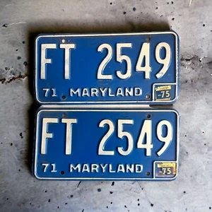 Vintage 1971 Maryland Nummernschild Paar FT 2549 1975 Ablauf Aufkleber - Bild 1 von 11