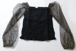 Gap Girl's Smocked Long Puff Sleeve Top EJ2 Shutter Black Small (6-7) NWT - Picture 1 of 3