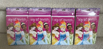Lot Of 4 Party Invitations DISNEY PRINCESSES 8 Pk Cards Birthday Supplies - Image 1 of 4