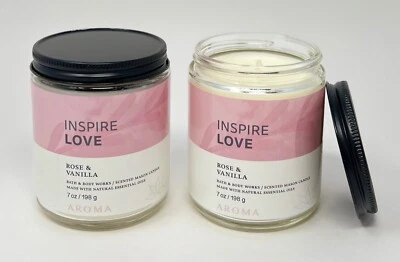 2 BATH & BODY WORKS INSPIRAN AMOR ROSA Y VAINILLA VELA PERFUMADA MECHA ÚNICA 7 OZ Foto 1 de 4
