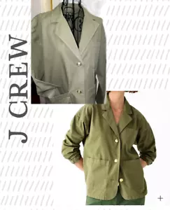 Blazer/chaqueta china verde caqui de gran tamaño J CREW ~ bolsillos ~ algodón ~ talla pequeña - Imagen 1 de 5