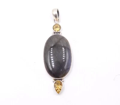 Pendente Fine In Argento Sterling 925 Con Labradorite Naturale E Citrino 11,4 Gm - Immagine 1 di 3