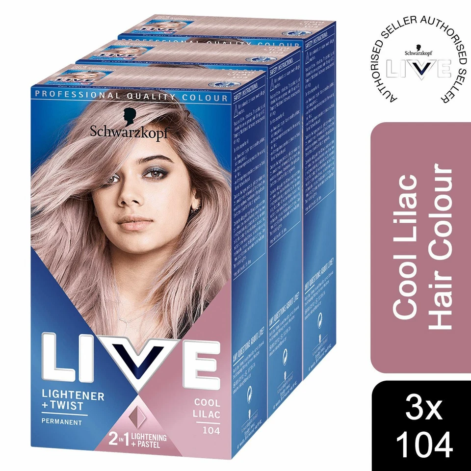 3x Schwarzkopf Live 2in1 Aufheller + Twist Permanent Color HairDye, 104 Cool Lilac