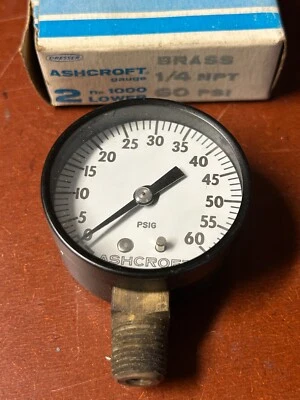 Ashcroft Pressure Gauge 2", No. 1000 (Lower) 1/4 NPT 0-60PSI - Image 1 of 4