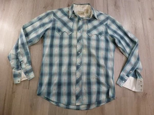 Vintage Roper Western Pearl Snap Shirt, Mens M Blue Plaid Guitar Print Cowboy - Picture 1 of 7