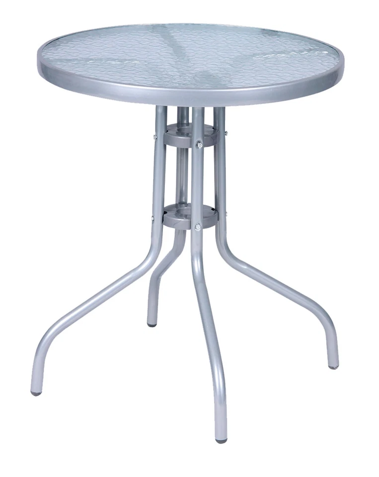 Balkontisch Rund Ø 60 Glas und Metall Silber Bistrotisch Glastisch Gartentisch - Bild 1 von 1