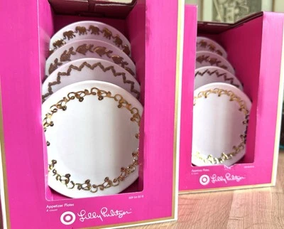 Target x Lilly Pulitzer White Porcelain Gold Plate Set of 4 Appetizer Dessert - Image 1 of 4