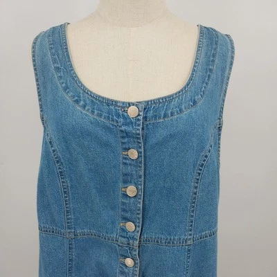 Cherokee Women's Y2K Jumper Dress LG Blue Denim Button Sleeveless Cotton Jeans - Image 1 of 4