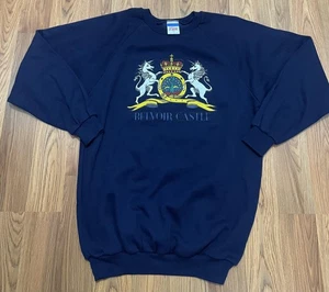 Belvoir Castle Sweatshirt Mens XL Navy Graphic Crest Raglan Made in England JSW - Picture 1 of 9