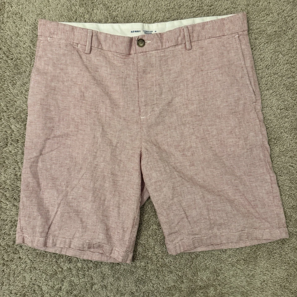 Pantalones Cortos Chinos Old Navy Para Hombre 40 Rayas Rojas 9.5” Lino Ultimate Slim Integrado Flex Foto 1 de 4