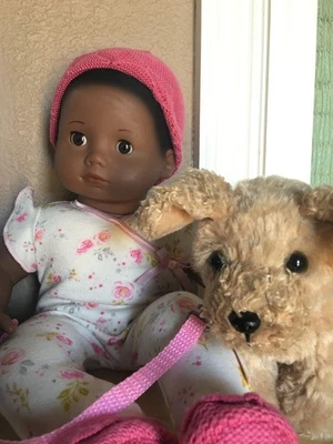 AMERICAN GIRL DOLL "Bitty Baby" girl+Brown DOG+leash, so Cute - Image 1 of 4