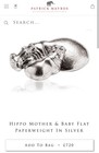 Patrick Mavros Hippo Mother And Baby Flat Paperweight In Silver