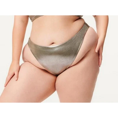 Parte inferior de bikini Good American Metallic Better 7 4XL verde plateado reversible nueva con etiquetas Foto 1 de 4
