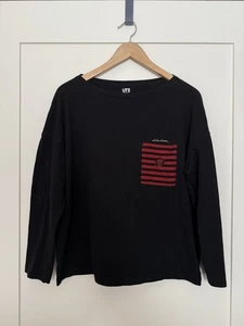 Uniqlo UT Lisa Larson Lion T-Shirt Damen L schwarz rot gestreift Tasche selten - Bild 1 von 10