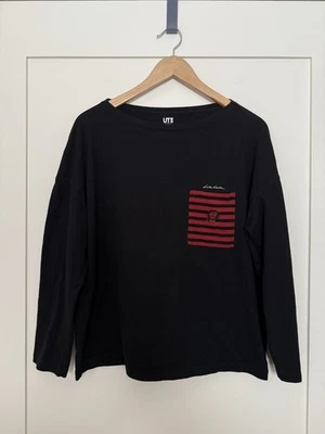 Camiseta Uniqlo UT Lisa Larson León Mujer L Negra Roja Rayas Bolsillo Rara Foto 1 de 4