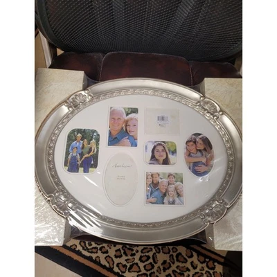 FRAME Silver Tone Oval Collage Photo Heirloom Frame 12x16 Mat 7 Opening Vintage - Image 1 of 4