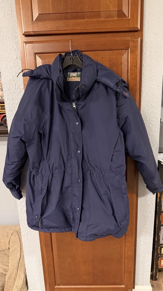 Parka de plumón deportiva Eastern Mountain vintage para mujer grande/XL azul marino chaqueta con capucha EMS Foto 1 de 4