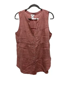 SIGRID OLSEN 100% Leinen korallenrosa Bluse V-Ausschnitt Tunika ärmellos Lagenlook L - Bild 1 von 6