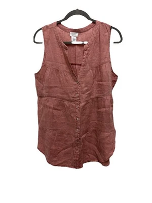 Blusa SIGRID OLSEN 100 % Lino Rosa Coral Túnica Cuello en V Sin Mangas Lagenlook L Foto 1 de 4