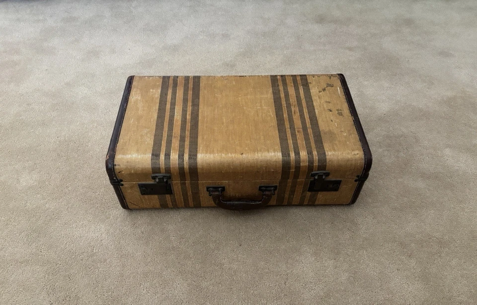 Maleta de viaje de tweed vintage de los años 40 maleta equipaje tren estuche decoración almacenamiento Foto 1 de 4