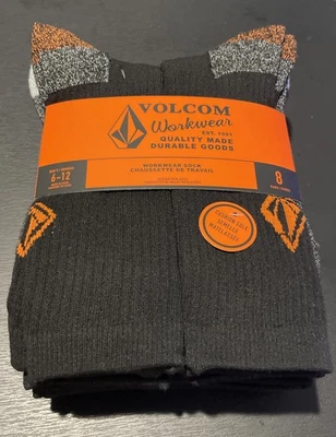 New Volcom Mega 8 Pack Workwear Active Full Cush Ribbed Crew Socks Color Logo - Image 1 of 4