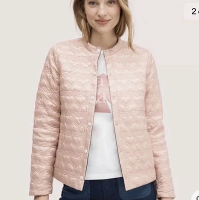 KATE SPADE Reversible Quilted Heart Satin Black Pink Ruffle Hem Jacket Coat M - Image 1 of 4