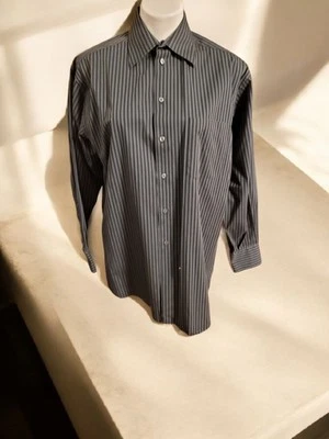 Concepts by Claiborne Mens Black Striped Button Front Shirt Size 15 - Image 1 of 4