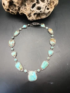 VINTAGE CHUNKY OLD PAWN STERLING SLEEPING BEAUTY TURQUOISE TOGGLE NECKLACE - Picture 1 of 11