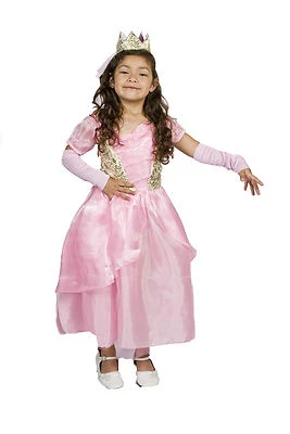 Girls Pink Princess Halloween Costume FREE TIARA,SLEEVES Size S M 4 5 6 7 8 - Image 1 of 4