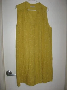 BELLAMBRA(made in Italy) SLEEVELESS YELLOW EMBROIDERED FRONT LINEN DRESS SIZE L - Picture 1 of 5
