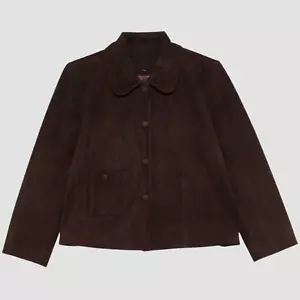 Womens Vintage Suede Leather Jacket Brown Button-Up Retro Coat Classic 70s Style - Picture 1 of 4